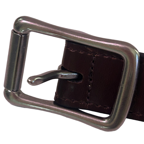 Genuine Leather Belt Silver Buckle Canvas Red White Blue Stretch Unisex Large - Picture 5 of 10